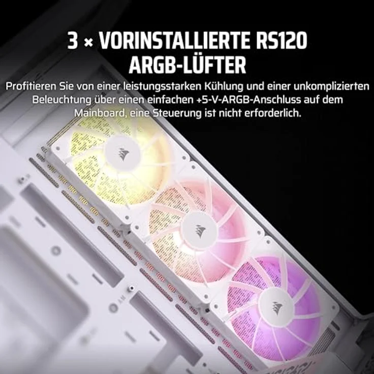 CORSAIR 3500X ARGB Mid-Tower ATX PC-Gehäuse - Gehärtetes Panorama-Glas - Umgekehrte Verbindung Motherboard-Kompatibel - 3X CORSAIR RS120 ARGB-Lüfter Enthalten - Weiß – Bild 3