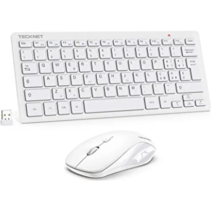 TECKNET Kabelloses Tastatur- und Maus-Set, italienisches QWERTY-Layout, 2,4 G Verbindung, leise Maus, USB-Nano-Empfänger, 12 Multimedia-Shortcuts