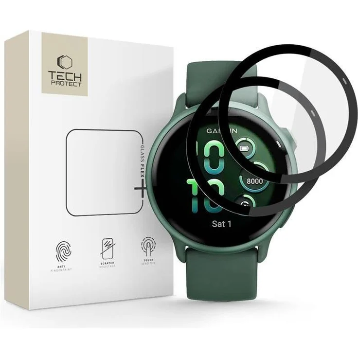 Hofi Glass Flex+ Hybridglas für Garmin Vivoactive 6, 2er Pack, 7H Härte, Schwarz