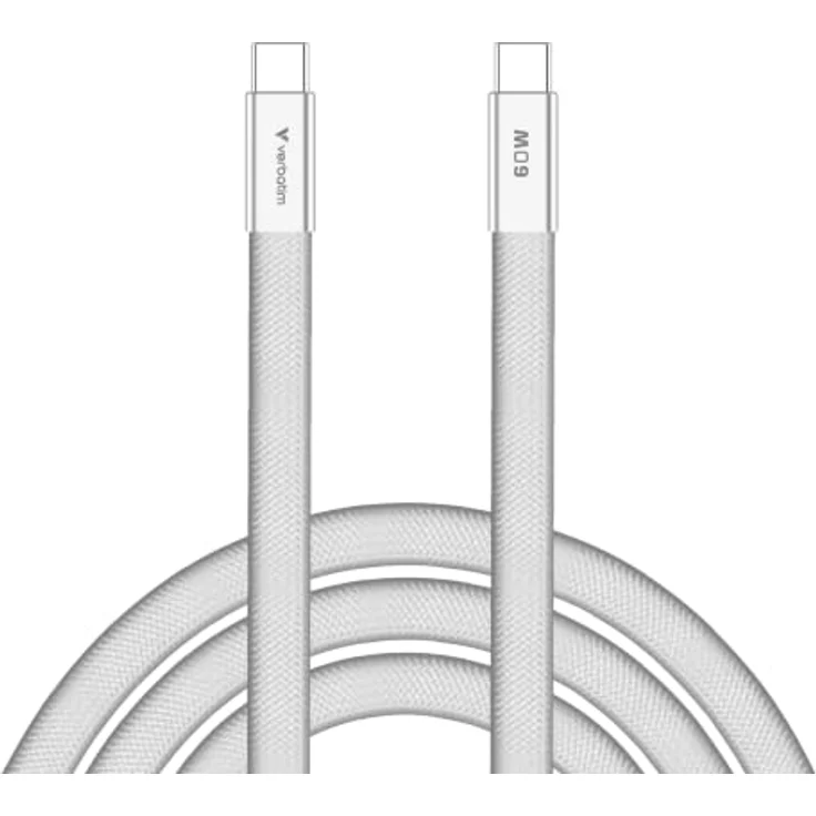 Verbatim 30274, USB C Kabel 1,2 m, USB 2.0, 0,48 Gbit/s, Weiß, Flachkabel mit Schnellladefunktion – Bild 1