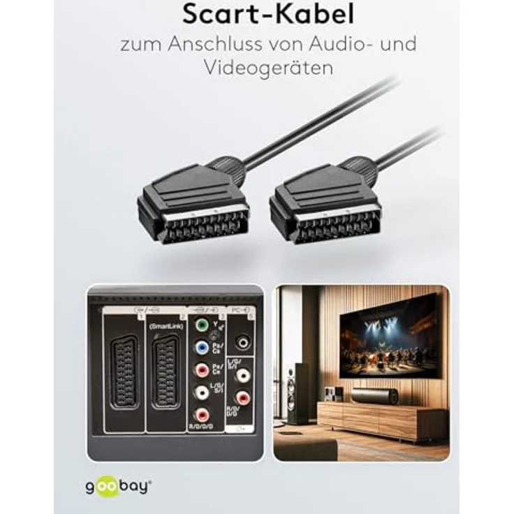 Goobay 11703 Scart Verbindungskabel, Vernickelt, 7 mm - Scartstecker (21-Pin) > Scartstecker (21-Pin), , 2, 00m Kabellänge, Schwarz – Bild 4