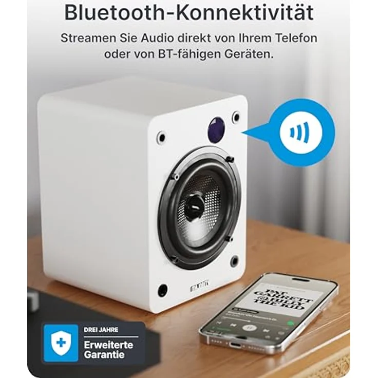MAJORITY D50X Aktivlautsprecher, 60W 2.0 Bluetooth 5.3 Regallautsprecher mit HDMI ARC und Kohlefaser-Lautsprecherchassis, Weiß – Bild 2