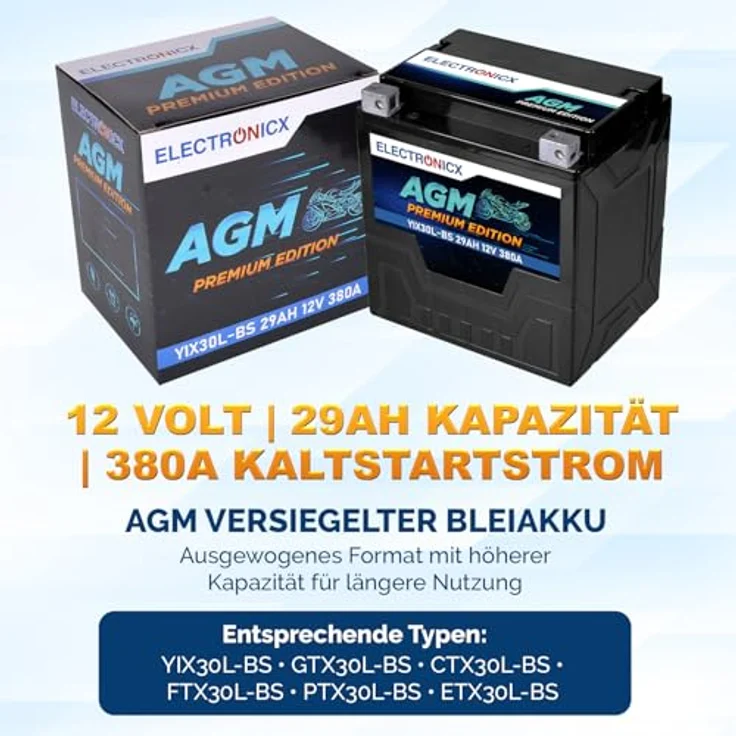 Electronicx AGM-YIX30L-BS, AGM Motorradbatterie 29Ah 12V, wartungsfrei, rüttelfest, auslaufsicher für Motorrad, Roller, Quad und ATV – Bild 5
