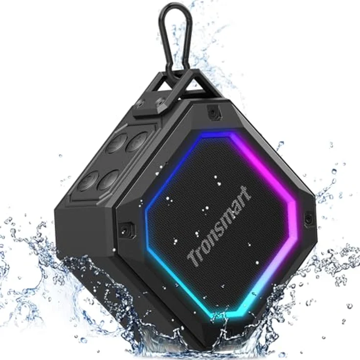 Tronsmart Groove 2 Bluetooth Lautsprecher, mit 18 Stunden Spielzeit, Bluetooth 5.3, LED Lichter, Wasserdicht IPX7, Extra Bass, Eingebautes Mikrofon, für Smartphone, Party, Reisen, Strand, etc. – Bild 1