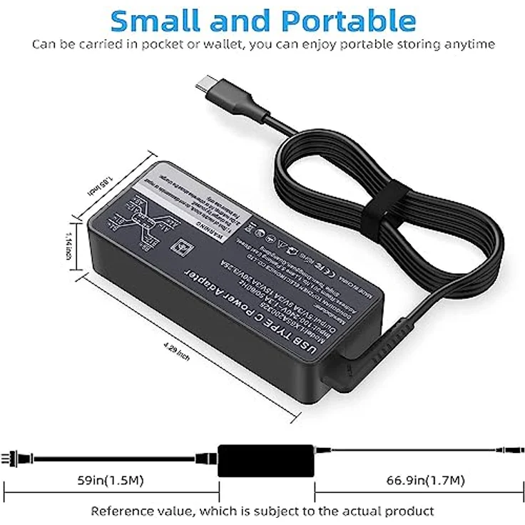 GVKRLXZ 65W Laptop Ladekabel USB C für Lenovo ThinkPad T14 T15 E14 E15, Überlastschutz, 3 Meter Kabel, tragbar – Bild 5