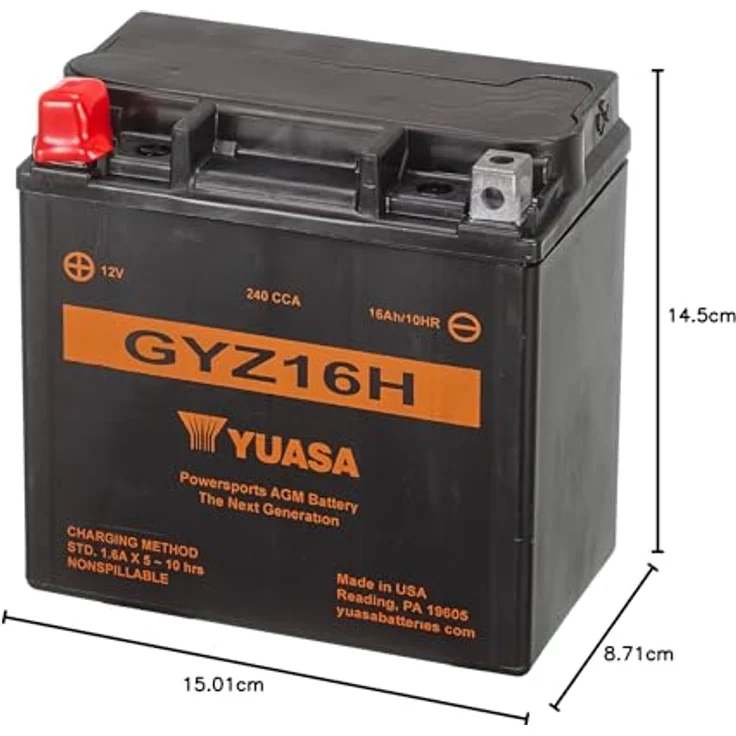 Yuasa GYZ16H WC, 12V Motorradbatterie mit 16,8Ah/C20, wartungsfrei, rüttelfest, schwarz – Bild 10