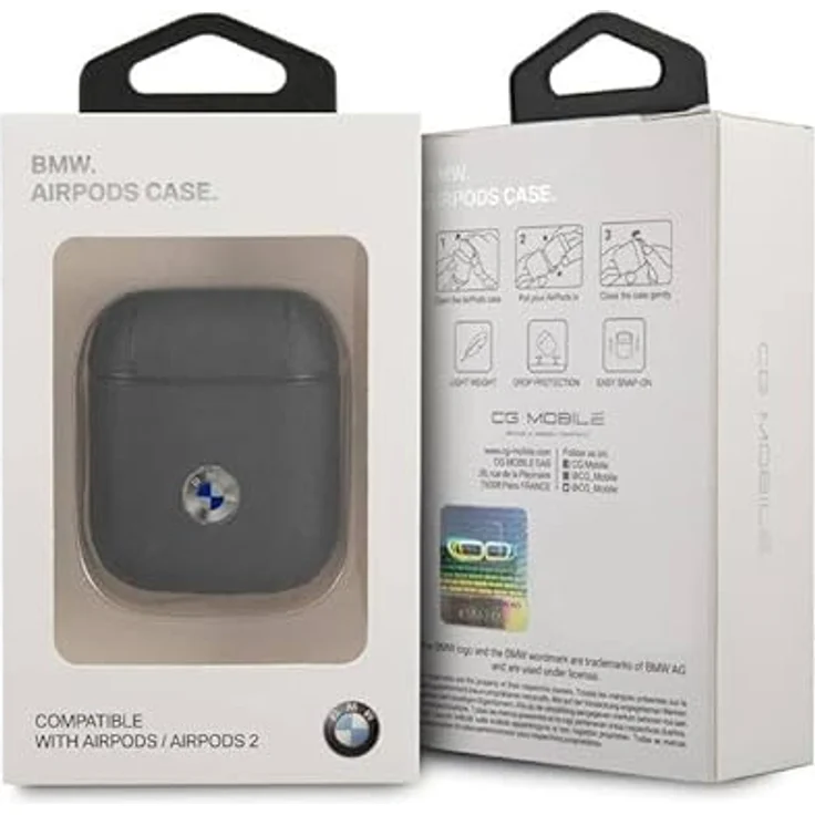 BMW BMA2SSLNA Hülle für AirPods Marine Geniune Leather Silver Logo, Black – Bild 3