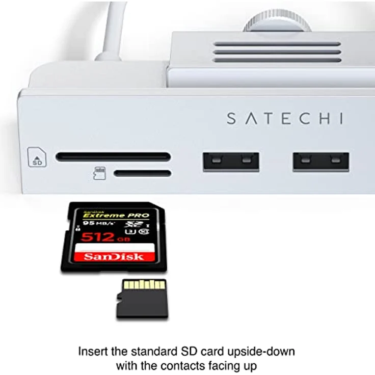 SATECHI USB-C Clamp Hub – USB-C Datenport, USB-A 3.0 Daten, Micro/SD Kartenleser – Für Apple Studio Display und 2021 iMac M1 24 Zoll. Passt Nicht für 2020 iMac und frühere Modelle (Silber) – Bild 3