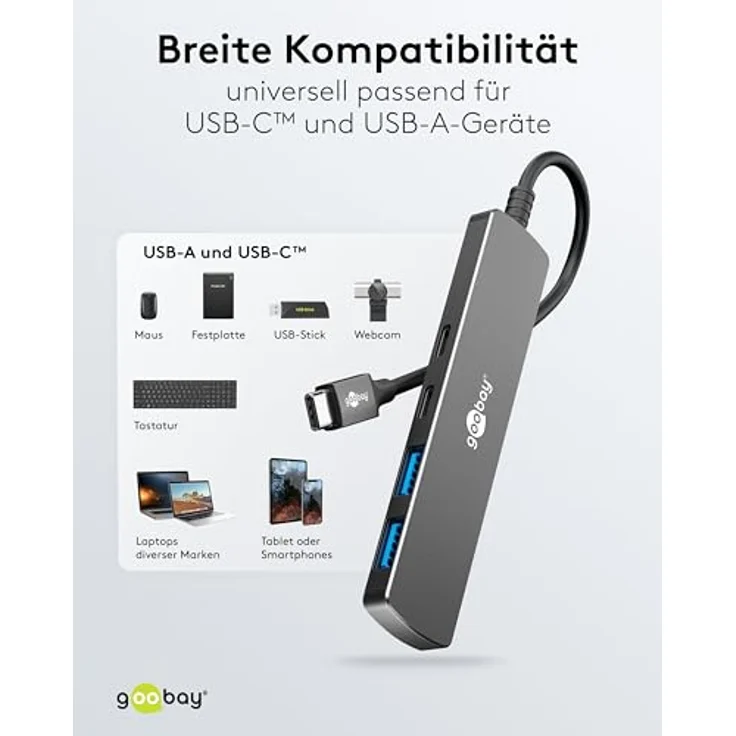 goobay USB C 3.2 Hub, 2xUSB-C/2xUSB-A Anschlüsse, SuperSpeed-Datenraten bis 5 Gbit/s, kompatibel mit Windows/Linux/macOS, kompaktes Design - 79159 – Bild 5