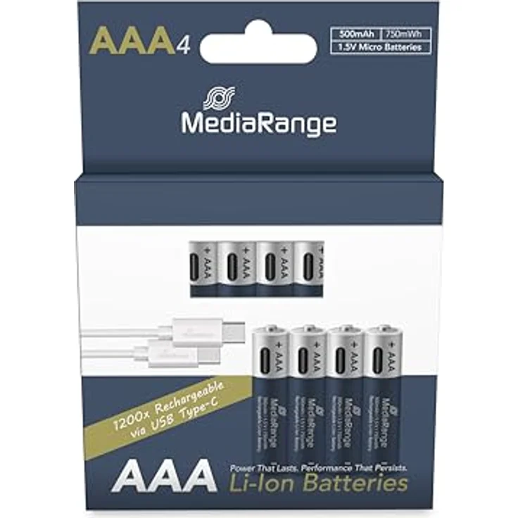 MediaRange USB-Akkus Li-Ion Micro AAA 500 mAh mit Ladekabel, 4 St. – Bild 2