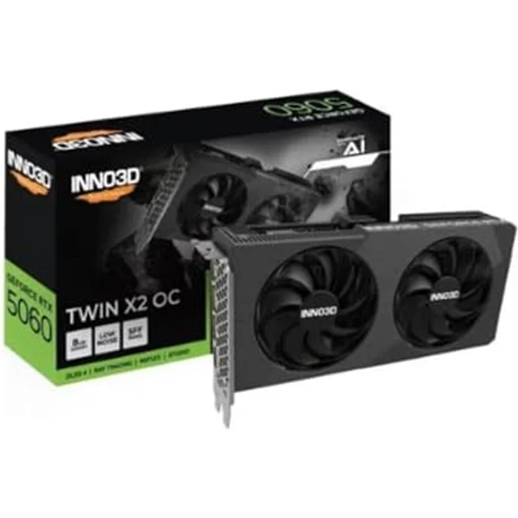 Inno3D RTX 5060 Twin X2 OC, Next-Gen-Grafikkarte mit 8GB GDDR7-RAM, Boost-Takt bis 2527 MHz, Dual-Slot Design, schwarz – Bild 1
