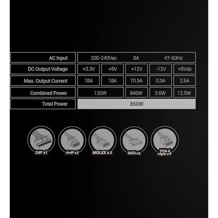 Mars Gaming MPB850SIW, 850 W ATX PC Netzteil mit 80 PLUS Bronze-Zertifizierung, Weiss, aktive Kühlung – Bild 6