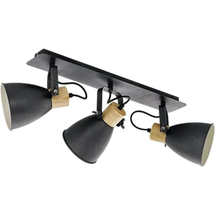 EGLO Deckenlampe Coswarth, 3 flammige Vintage Deckenleuchte, Deckenstrahler Industrial aus Stahl und Holz, Anthrazit, Creme-Weiß, Natur, Spots mit E27 Fassung, FSC zertifiziert – Bild 1
