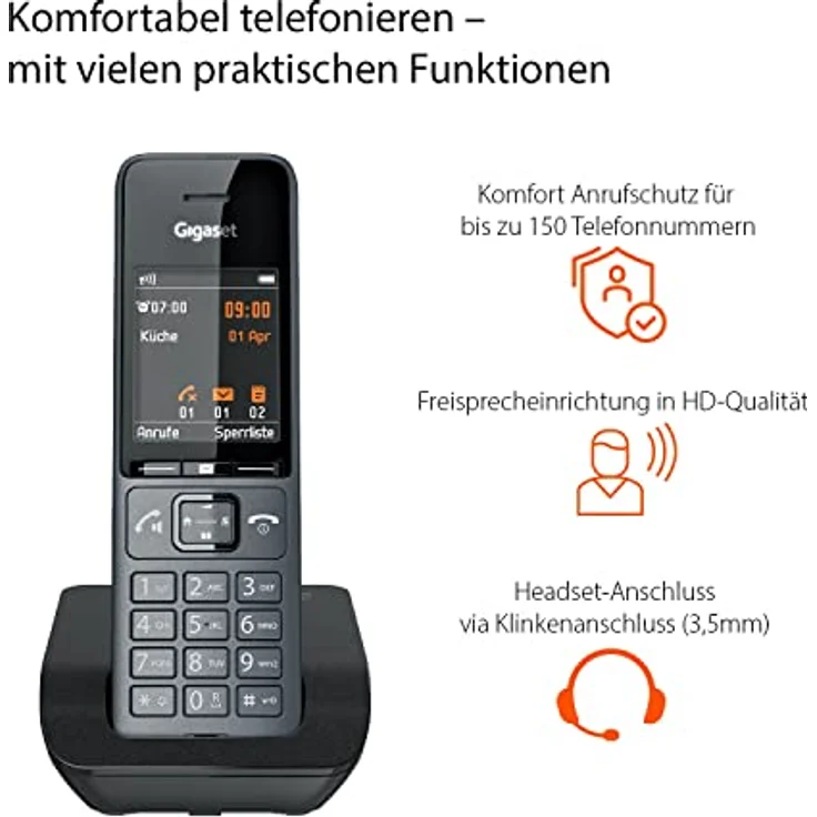 Gigaset Comfort 520 - Schnurloses DECT-Telefon - Elegantes Design - Brilliante Audioqualität auch beim Freisprechen - Komfort Anrufschutz - Adressbuch mit 200 Kontakten, titan-schwarz – Bild 3