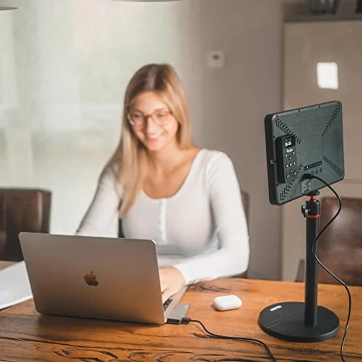 Rollei Lumis Key-Light Pro, LED Videolicht inkl. Tischstativ und Einer Fernbedienung am Kabel. Große Bi-Color Desktop-Leuchte mit 192 dimmbaren LED´s (96 Warmweiss + 96 Kaltweiss) – Bild 3