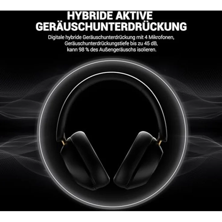 OneOdio A5 Over Ear Kopfhörer Kabellos Bluetooth, Hybrid Aktive Noise Cancelling, Hi-Res LDAC Audio, 75 Std. Akku, Bluetooth 5.4, klare Anrufe, Spielemodus, Schnellladung - Schwarz – Bild 3