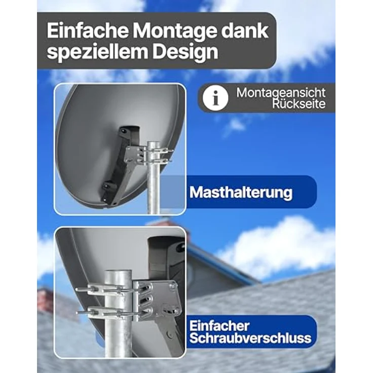 Schwaiger Satellitenanlage Set, Hellgrau Aluminium, 75 cm Offset-Antenne mit Quad-LNB für 4 Teilnehmer – Bild 4