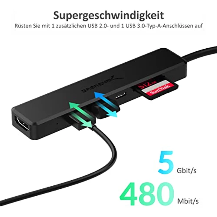 SABRENT USB C Adapter, USB C 3.2 Gen1 hub, USB verteiler mehrfach, USB c Docking Station mit 4K HDMI | 2 USB | PD 60W | SD/Micro SD kartenleser, für PS5, PC, USB Stick, MacBook (HB-TC6C) – Bild 4