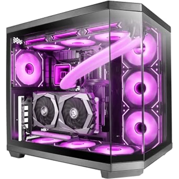 Mars Gaming MC-3TCORE, Custom ATX Gaming Gehäuse mit Dreifachglas, Dual-Kamera, Schwarz