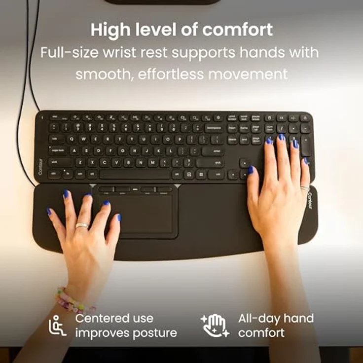 Contour Touch Ergonomic Touchpad, verkabelt mit Glasoberfläche und Shortcut-Tasten, Schwarz – Bild 8
