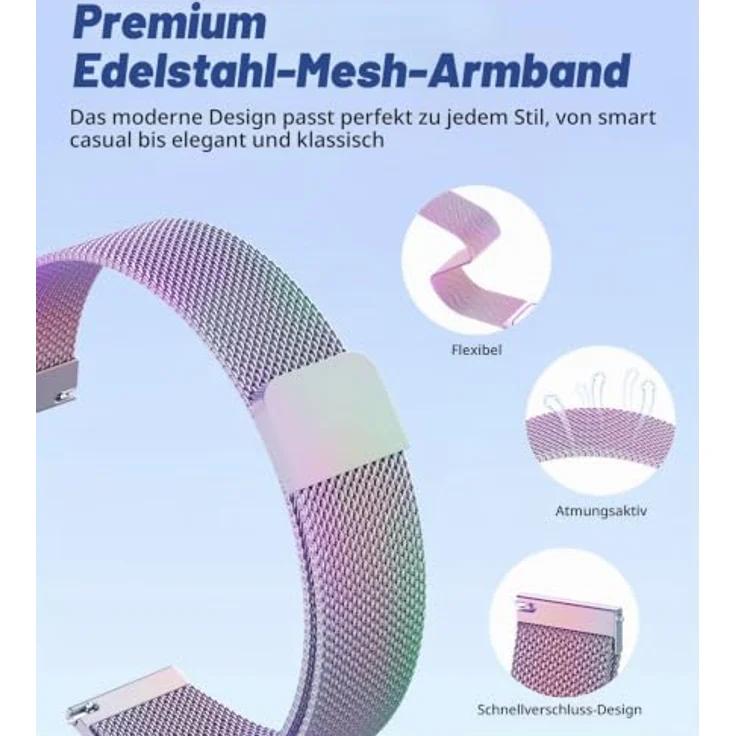 Astorgos 18 mm Metall Armband für Garmin Venu 3S/4 – Atmungsaktives Edelstahl-Mesh, magnetisches Schnallendesign, anpassbar für Handgelenke 5,5"-8,6" – Bild 5