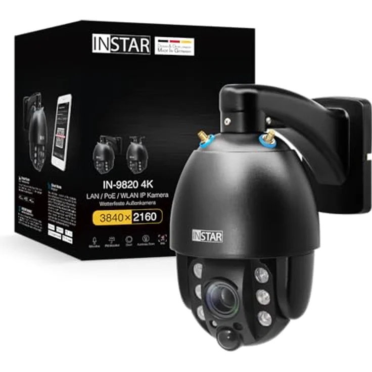 INSTAR IN-9820 4K Überwachungskamera Außen, schwarz, PTZ mit 5X Zoom, AI-Erkennung, HomeKit Secure Video, 2-Wege-Audio, Nachtsicht, LAN/WLAN/PoE, PIR, WPA3, NDAA/TAA – Bild 1