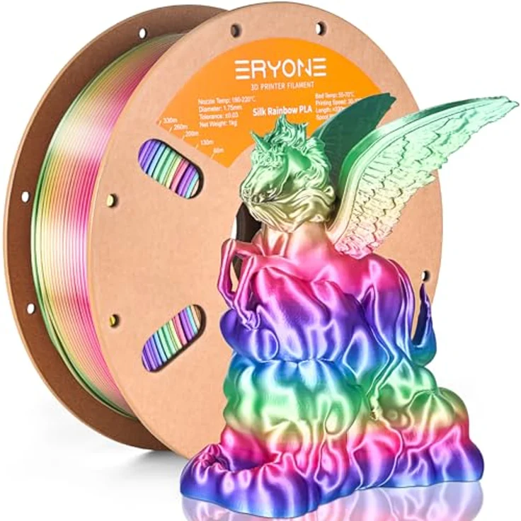ERYONE Ultra Shiny Silk PLA Filament 1.75mm, Multicolor Rainbow Fast Color Gradient, 1kg Spule, für 3D Drucker – Bild 1