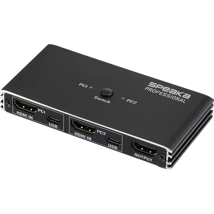 SpeaKa Professional HDMI 2.0 Slim KVM 2X1 Switch, 4K 60Hz, 18 Gbit/s, USB 2.0 + IR, Schwarz