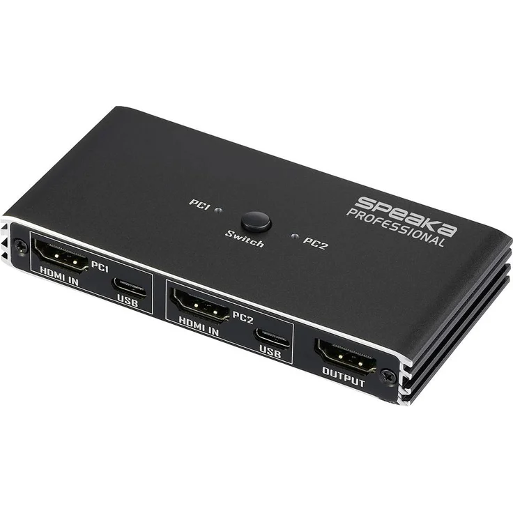 SpeaKa Professional HDMI 2.0 Slim KVM 2X1 Switch, 4K 60Hz, 18 Gbit/s, USB 2.0 + IR, Schwarz