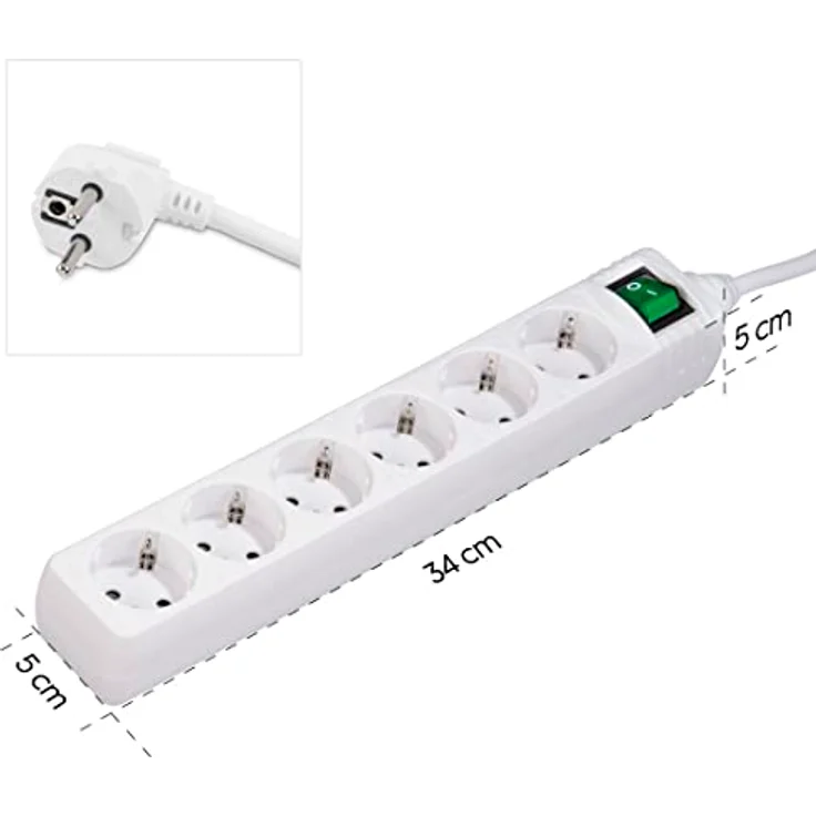 Hama Steckdosenleiste 6-fach, mit Schalter, 3m (Steckdosenleiste mit Schalter, 6 fach Steckdosenleiste, 6er, Mehrfachsteckdose, Mehrfachstecker, mit Berührungsschutz, Schalter beleuchtet, 45°) weiß – Bild 3