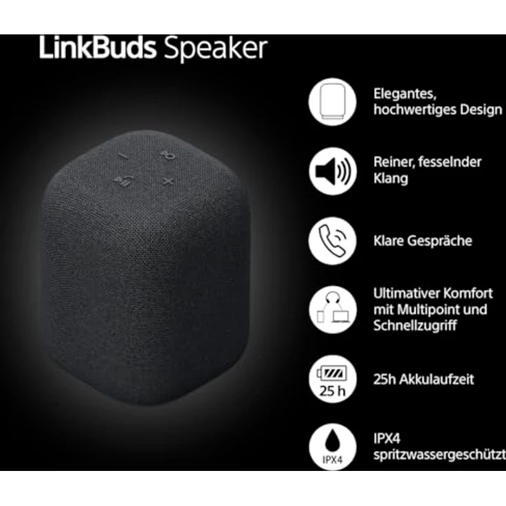 Sony LinkBuds Lautsprecher - Kabelloser Bluetooth tragbarer Lautsprecher, Ultimativer Tiefer Bass, IP67, Wasserdicht, Staubdicht, Stoßfest, 12h Akku, Klare Gesprächsqualität, Für Draußen - Schwarz – Bild 2