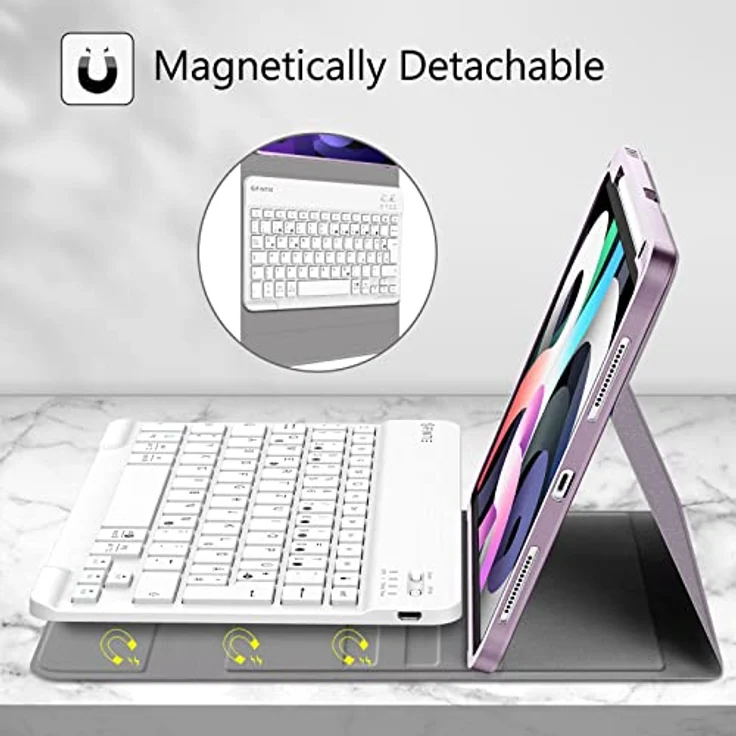 Fintie Tastatur Hülle für iPad Air 11 Zoll M2, iPad Air 6/5/4 (2024/2022/2020) 10,9 Zoll, mit magnetisch Abnehmbarer Keyboard (QWERTZ Layout), Lavedel – Bild 3