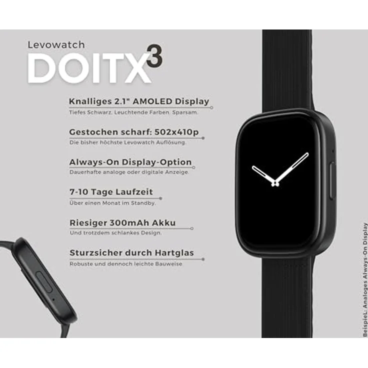 Levowatch DOITX3 Herren Smartwatch, 2.1" AMOLED Always-On Display, 3 Armbänder, BT5.3, Fitness Tracker Uhr, wasserdicht - Schwarz/Nylon/Edelstahl – Bild 3