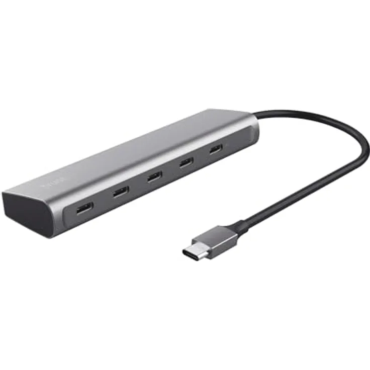 Trust Halyx 5 Port USB-C Hub, 4X USB-C und 100W USB-C PD Stromanschluss, USB Verteiler, USB Mehrfachstecker, 5Gbps USB C Adapter Datenhub für MacBook Pro/Air, Laptop, Notebook, PC - Silber
