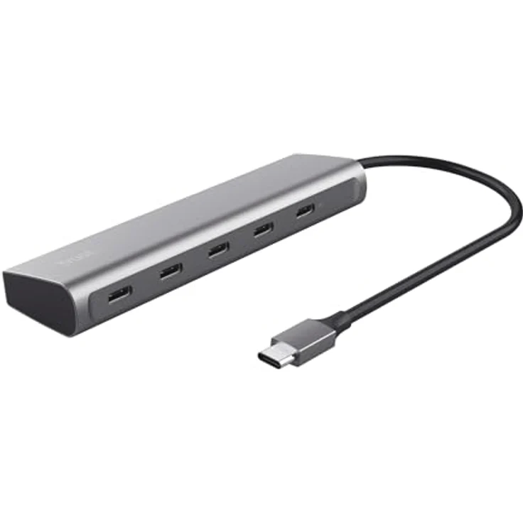 Trust Halyx 5 Port USB-C Hub, 4X USB-C und 100W USB-C PD Stromanschluss, USB Verteiler, USB Mehrfachstecker, 5Gbps USB C Adapter Datenhub für MacBook Pro/Air, Laptop, Notebook, PC - Silber – Bild 1