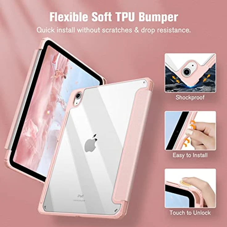 Fintie Hybrid Hülle für iPad 10. Generation 2022 (10.9 Zoll) mit Stifthalter - Stoßfeste Schutzhülle mit transparenter Hartschale auf der Rückseite, Roségold – Bild 4