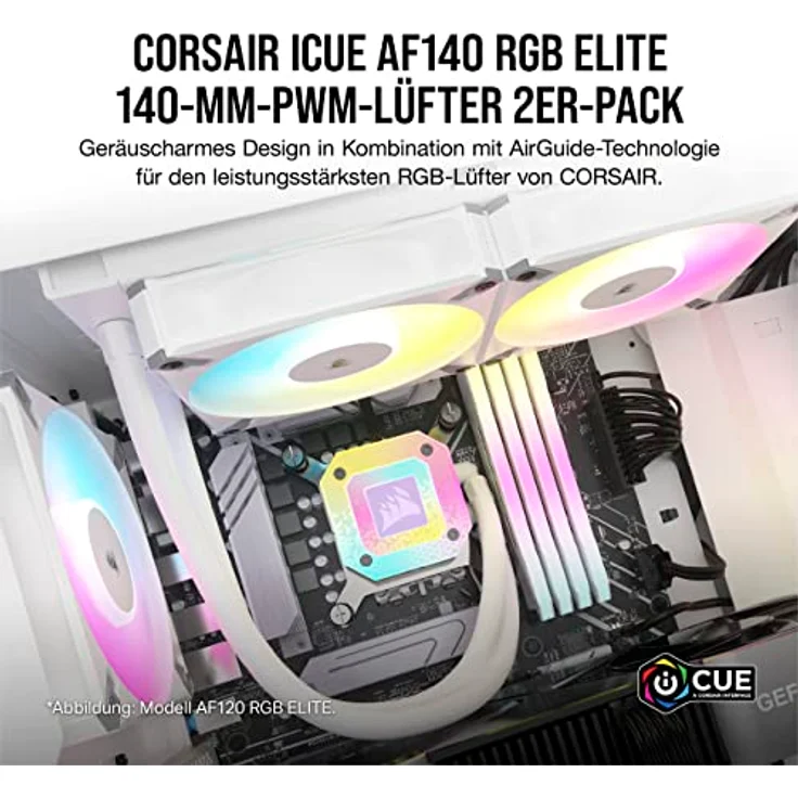 Corsair iCUE AF120 RGB ELITE 120mm PWM Dreifach-Lüfter-Kit - Acht RGB-LEDs Pro Lüfter - AirGuide-Technologie - Fluiddynamisches Lager - Inklusive iCUE Lighting Node CORE Controller - Schwarz – Bild 2