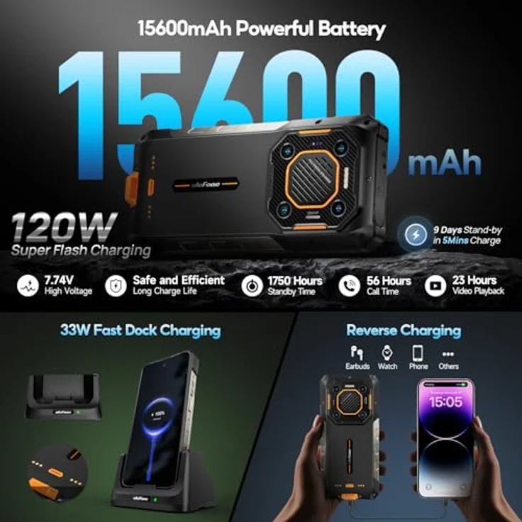 Ulefone Armor 26 Ultra 5G Outdoor Handy, 512GB+24GB 15600mAh/120W Dimensity 8020 200MP+50MP Kamera 6,78” 120Hz 121dB IP68 Rugged Smartphone Android 13 Dual SIM Fingerabdruck ID/NFC 2 Jahr Garantie – Bild 5