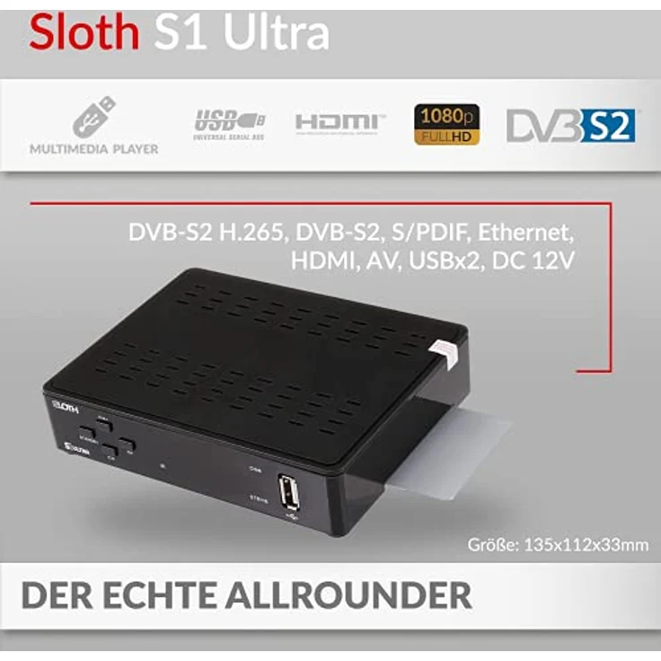 RED OPTICUM Sloth S1 Ultra Sat Receiver mit PVR I Digitaler Satelliten-Receiver HD 1080p - HDMI - LAN - USB - Coaxial Audio I 12V Netzteil ideal für Camping I Receiver für Satellitenschüssel – Bild 3
