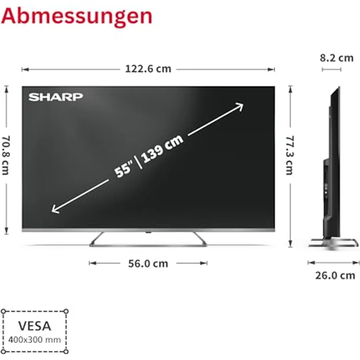 Sharp QLED TV 55JP7765E, 55 Zoll 4K UHD Smart Fernseher mit Mini LED, Dolby Vision HDR, Dolby Atmos, Sound by Harman Kardon, Google Assistant und Triple-Tuner – Bild 3