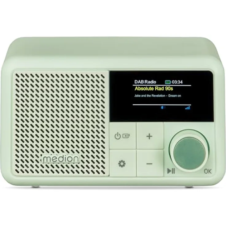 MEDION S66822 Tragbares Mini DAB+ Radio mit Bluetooth, Akku, dimmbares Farbdisplay, Teleskopantenne, Sleeptimer, Wecker, Snooze, AUX, USB-C