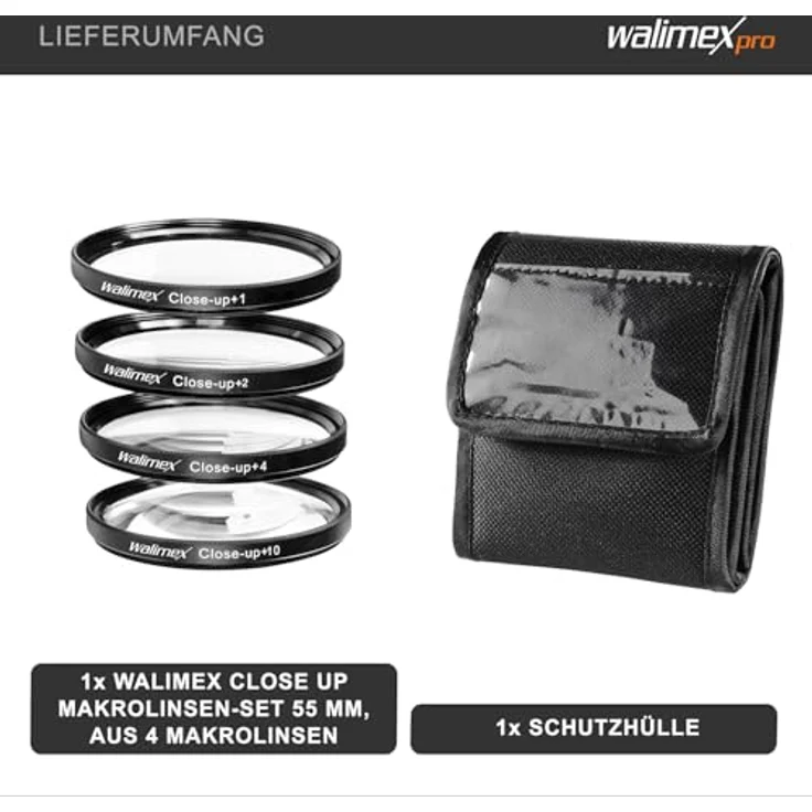 Walimex Close up Makrolinsen-Set 55 mm inkl. +1-+2-+4-+10 Dioptrien – Bild 6