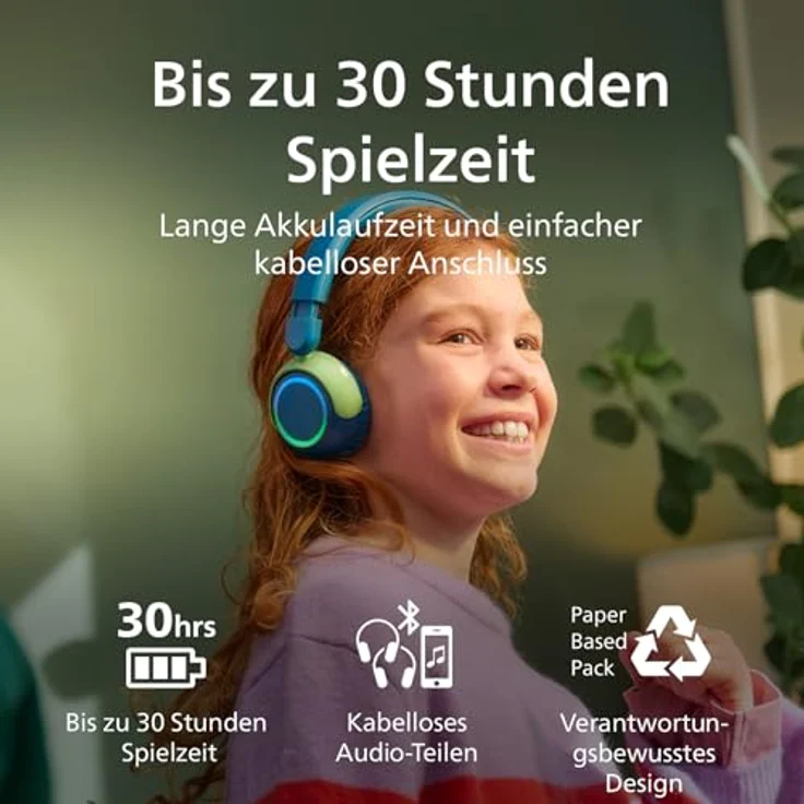 Philips TAK4200CT, kabelloser ohraufliegender Kinderkopfhörer, lautstärkenbegrenzt mit Audio-Sharing, inkl. 3,5 mm und USB-C-Kabel – Crystal Teal – Bild 5
