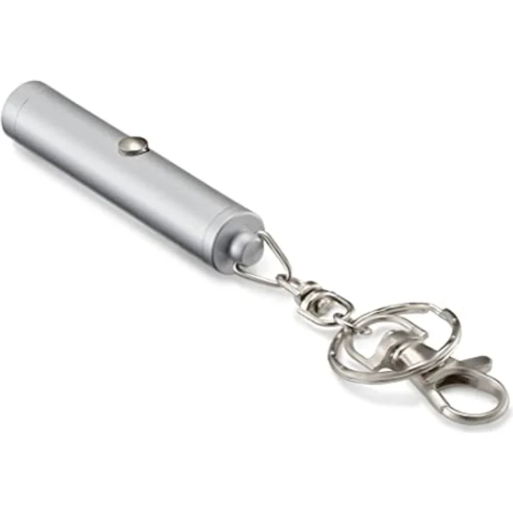 Hama Laserpointer rot aus Metall (Schlüsselanhänger, Presenter, Pointer, Laserklasse 2, mit Karabiner Anhänger, 50 m Reichweite, Laser Pointer, 0,8 MW, 640 nm) chrom – Bild 3