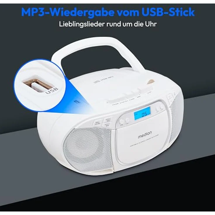 Medion LIFE E66476, Tragbares Radio mit Digitaltuner, FM/AM Empfang, LCD Display, Weiss – Bild 3