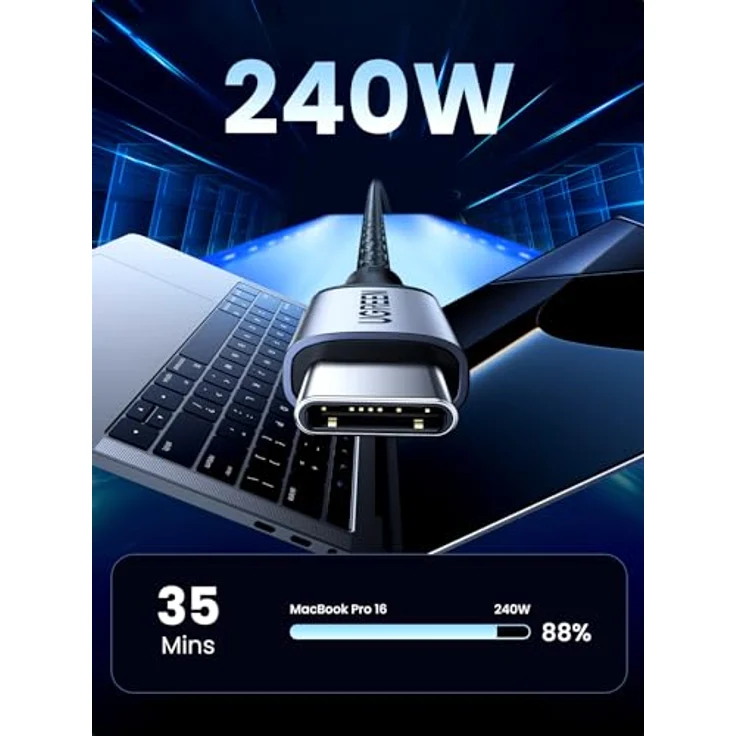 Ugreen USB-C zu USB-C Ladekabel, Power Delivery 240W 5A, 2m, Grau (Modell: 90440 US535) – Bild 2