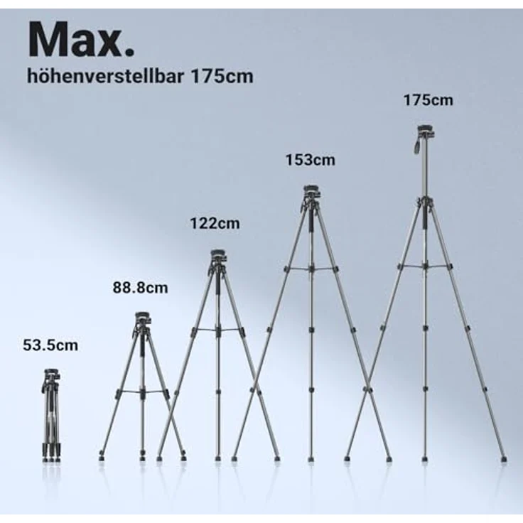 UGREEN Kamera Stativ mit 53,5-175 cm Höhe, leichtes und tragbares Reisestativ, Aluminium Dreibein Stativ mit Handyhalter und Reisetasche für Kamera und Smartphones DSLR Canon Nikon Action Kamera – Bild 2