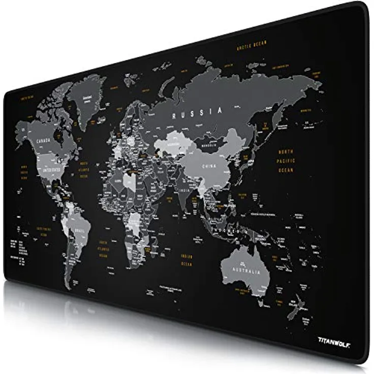 CSL-Computer TITANWOLF - XXL Mauspad Gaming Titanwolf 900x400 mm - Design Weltkarte Schwarz - verbessert Präzision und Geschwindigkeit