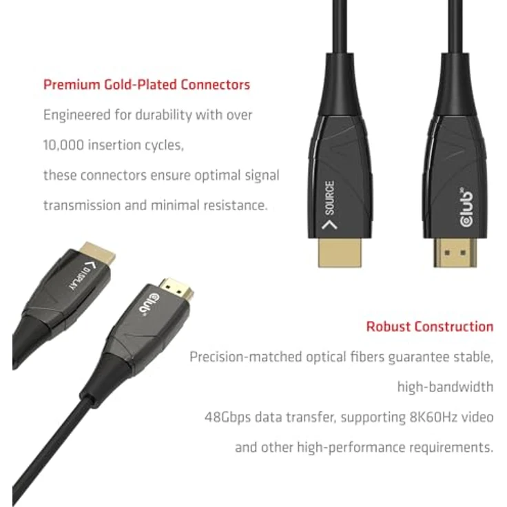 Club 3D CAC-1394 HDMI™ Hybrid AOC Kabel, 8K60Hz/4K120Hz, 100m, Plenum-zertifiziert, schwarz – Bild 3