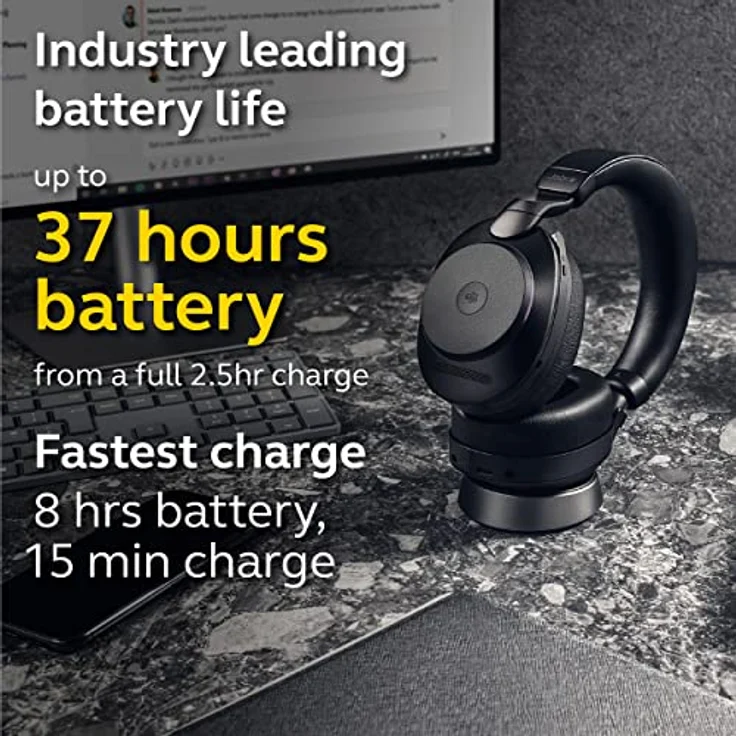 Jabra Evolve2 85 UC Kabellose Kopfhörer, Schwarz - Bluetooth-Headset mit 37 Stunden Akkulaufzeit und Advanced Noise Cancelling – Bild 4